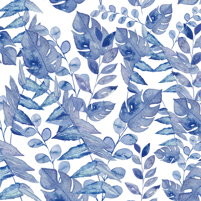Delfts blauwe bladeren behang