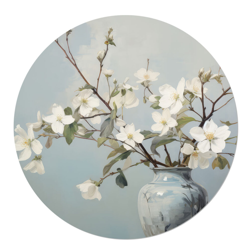 Muurcirkel Vintage Bloemen wit